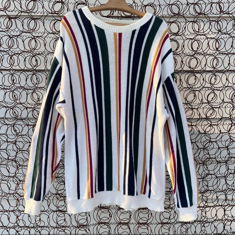 Vintage Hampton Bay primary color stripe cotton knit sweater